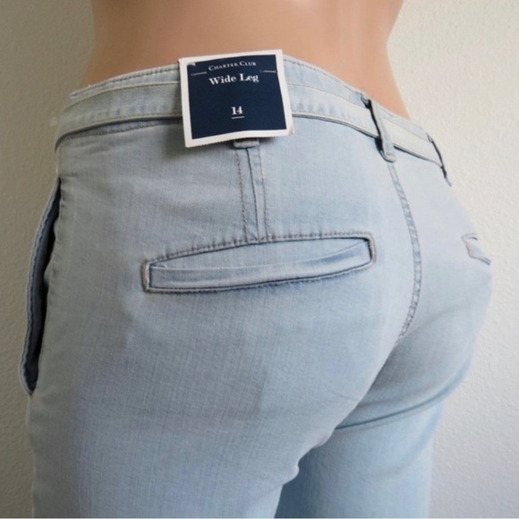 CHARTER CLUB Jeans Women's Light Wash WIDE LEG Denim Jeans Plus Size 14 NWT - Picture 1 of 3